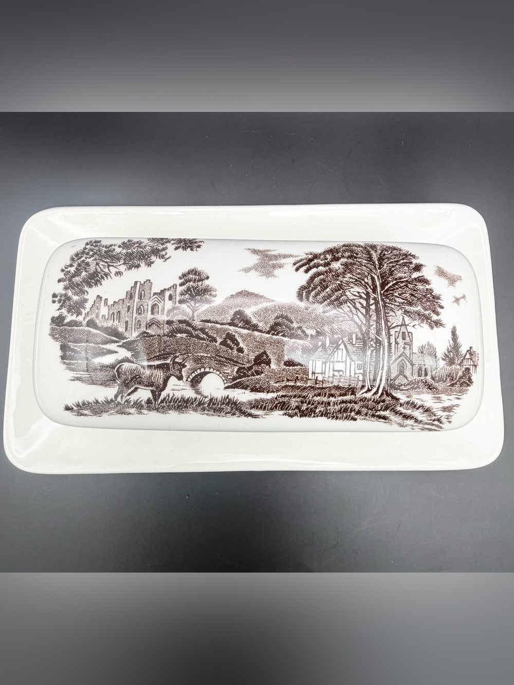 J&G Meakin Studio Butter Dish | Brown Transferware English Ironstone
